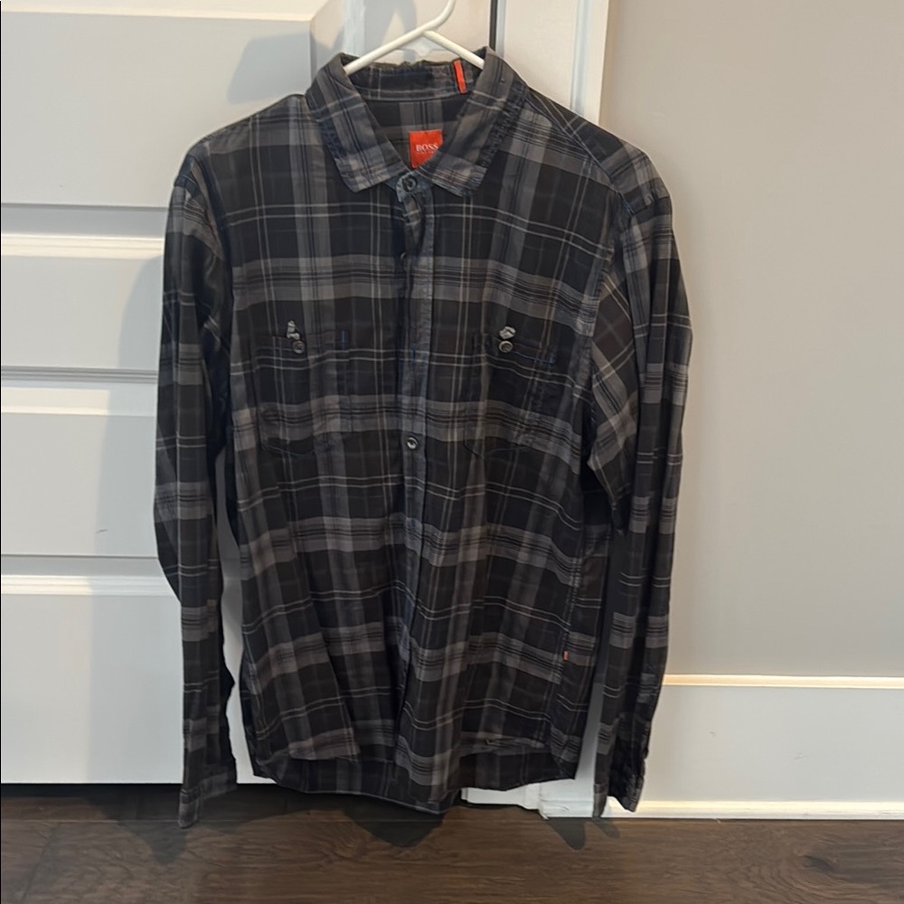 Hugo Boss Black and Gray Casual Button Down Shirt